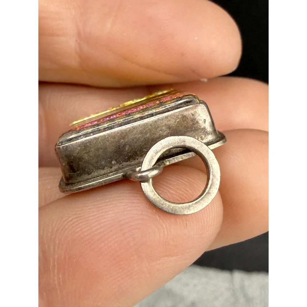Vintage Dichroic Glass‎ Pendant Pink Yellow Sterling Silver